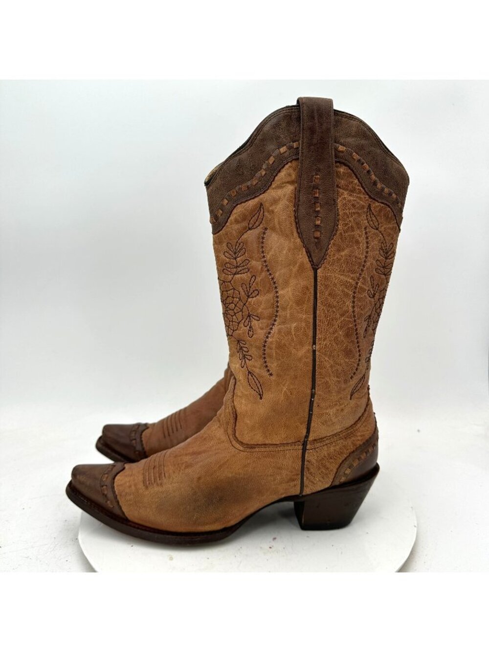 Corral Women Size 10M Brown Embroidered Floral Leather Western Cowgirl Boot